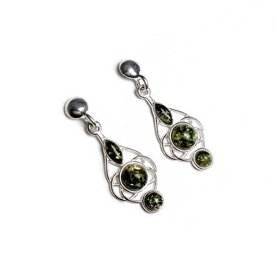Green Amber Stud Earrings