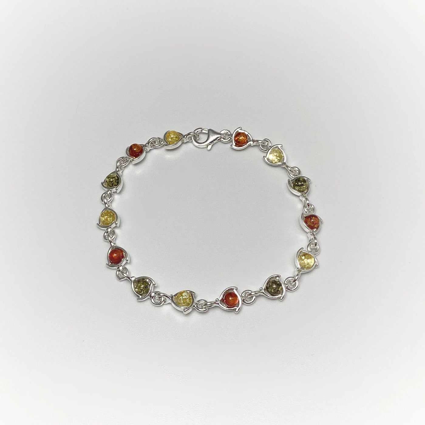 Mixed Amber Sterling Silver Bracelet