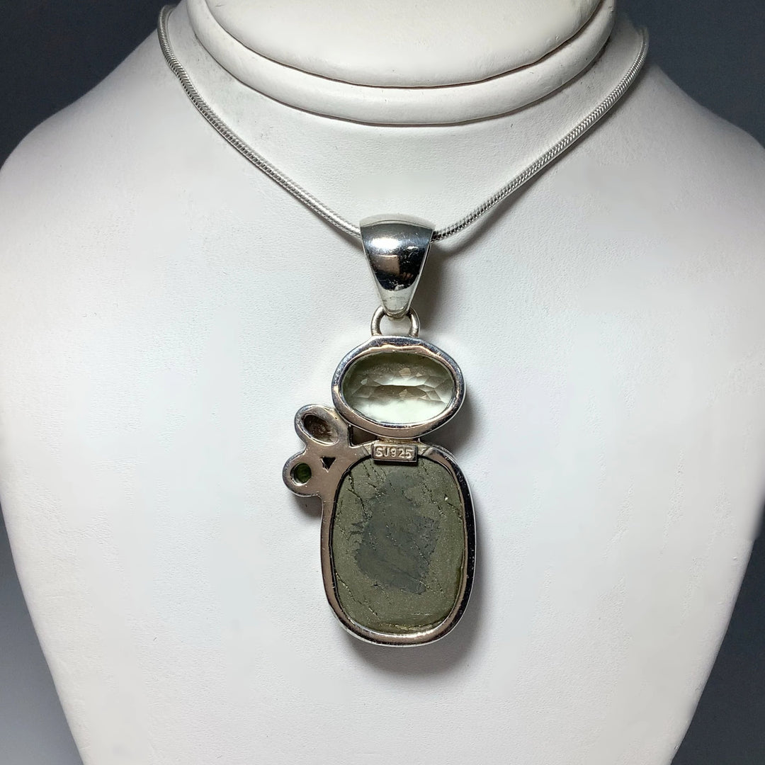 Iron Pyrite, Green Amethyst, Smoky Quartz and Peridot Pendant - Rocks and Gems Canada