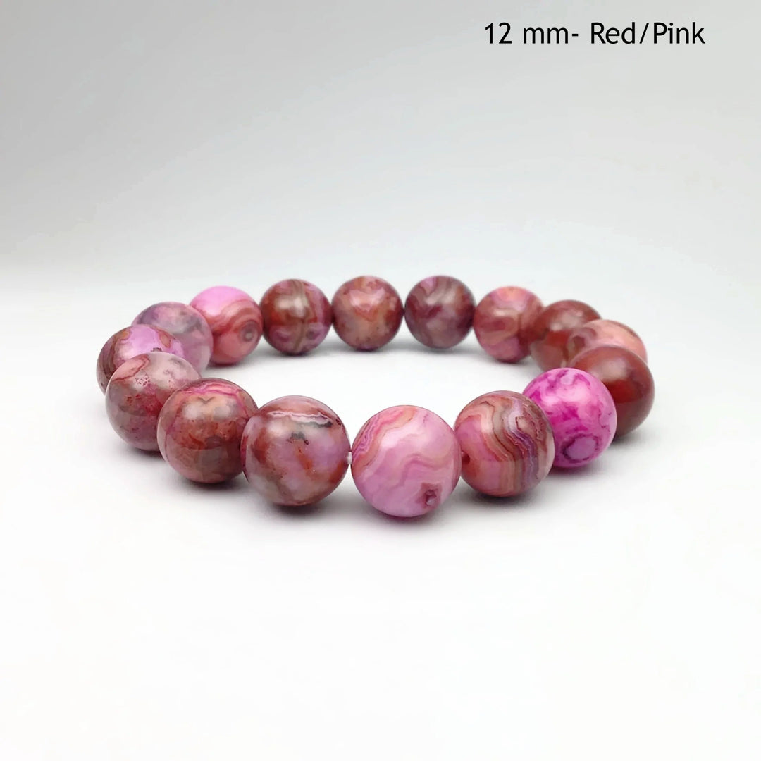Pink Crazy Lace Agate Beaded Bracelet - Rocks and Gems Canada
