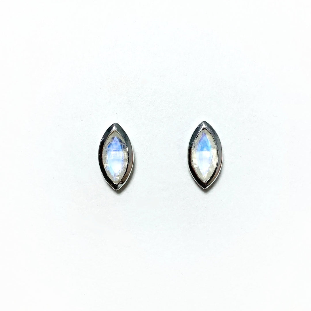 Faceted Rainbow Moonstone Stud Earrings - Rocks and Gems Canada