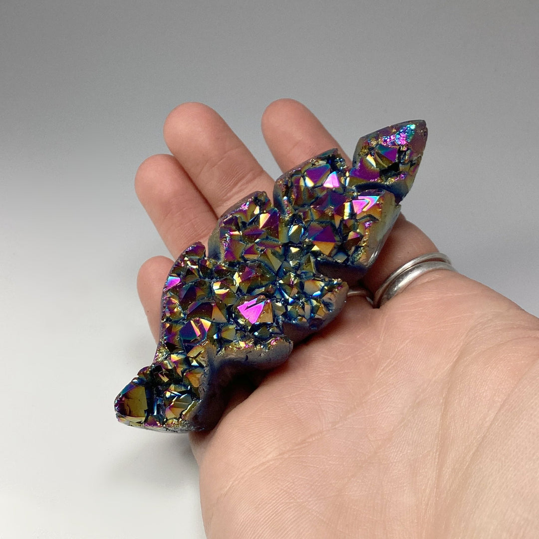 Rainbow Amethyst Druze Cluster Leaf Carving - Rocks and Gems Canada