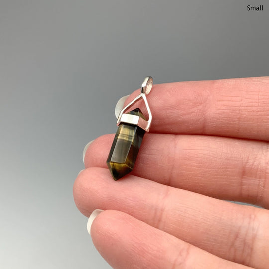 Blue Gold Tiger Eye Double Terminated Point Pendant - Rocks and Gems Canada