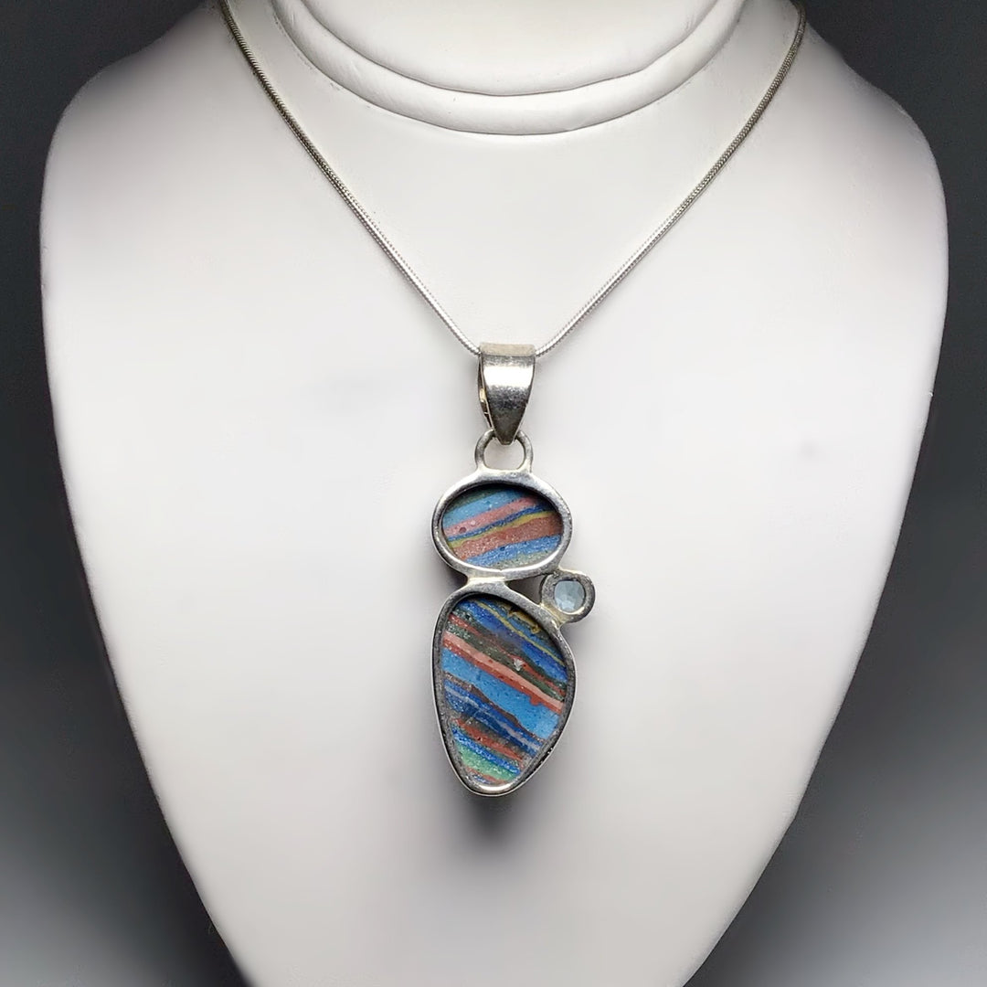 Rainbow Calcite and Blue Topaz Pendant - Rocks and Gems Canada