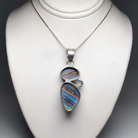 Rainbow Calcite and Blue Topaz Pendant - Rocks and Gems Canada