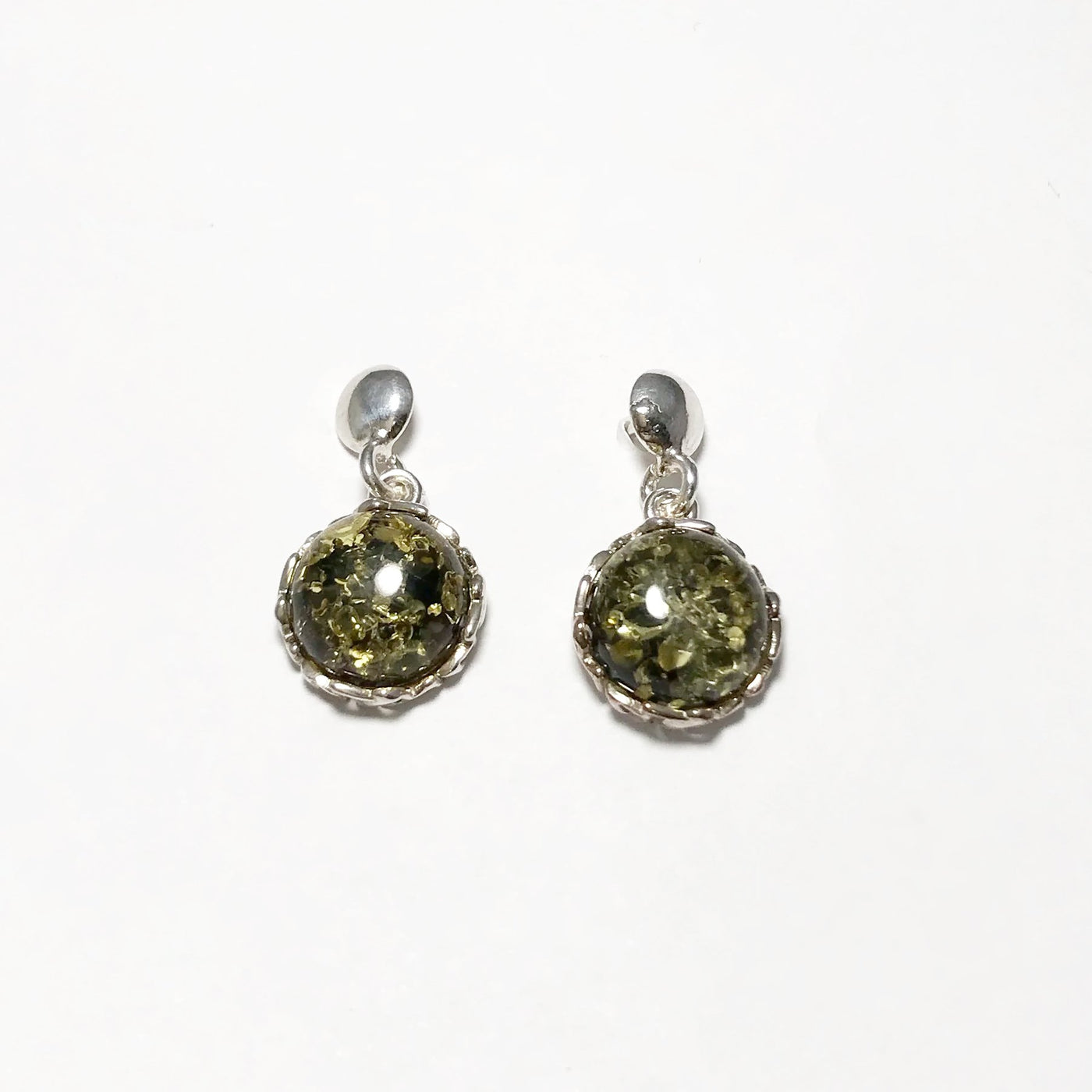 Green Amber Stud Earrings