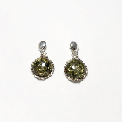 Green Amber Stud Earrings