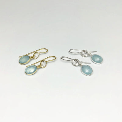 Aquamarine and Clear Quartz Dangle Earrings