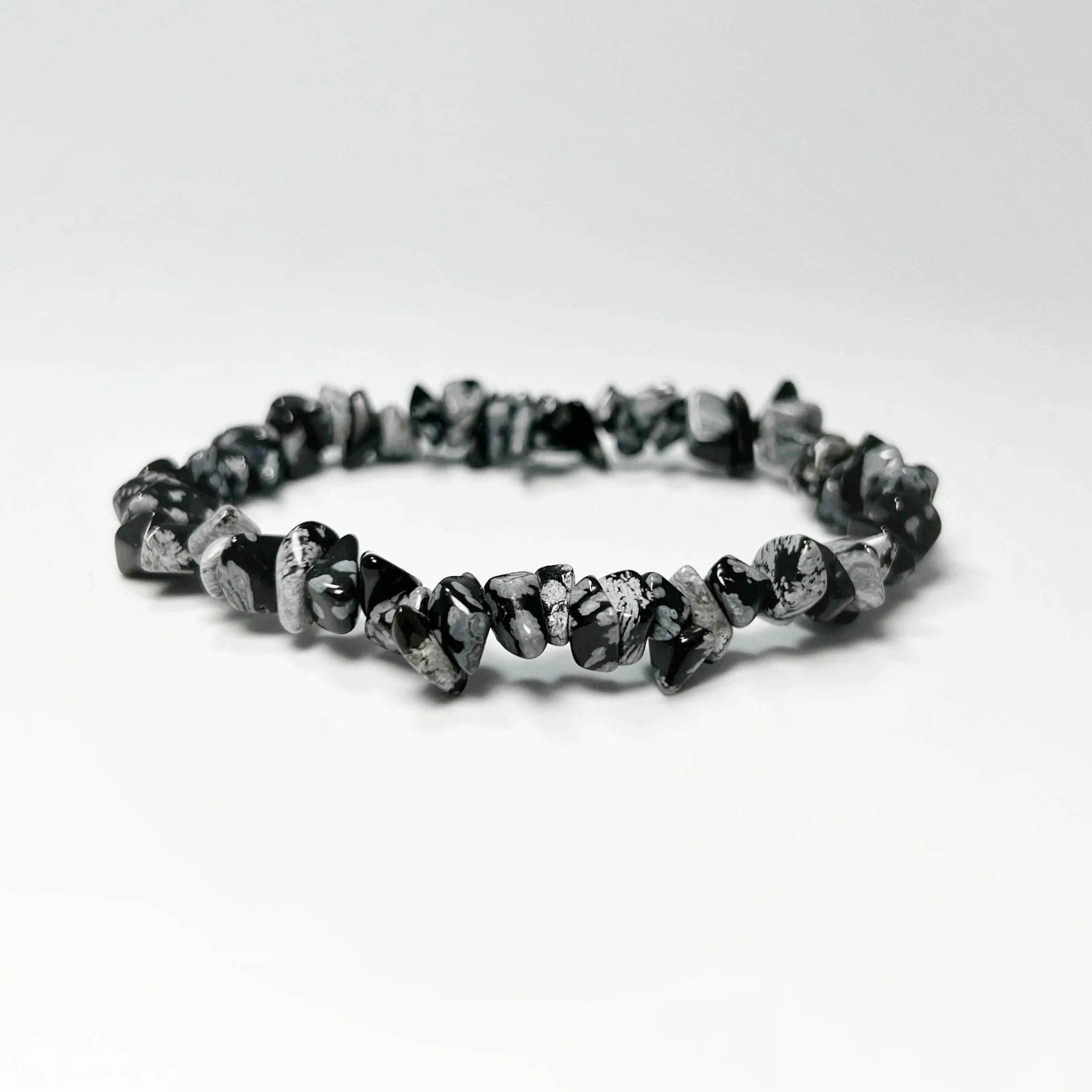 Snowflake Obsidian Chip Beaded Bracelet - Rocks and Gems Canada
