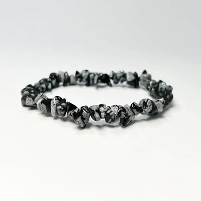 Snowflake Obsidian Chip Beaded Bracelet