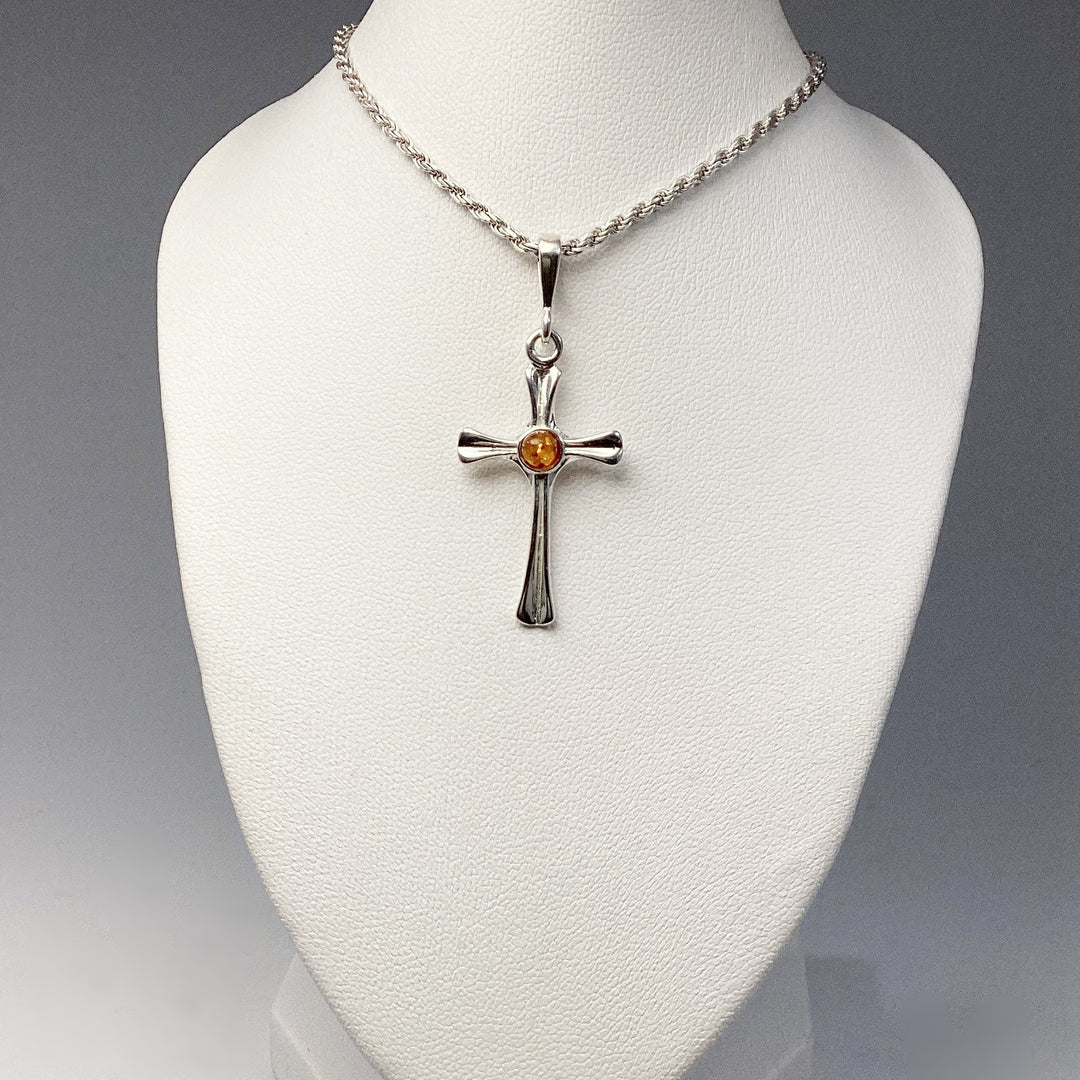 Cognac Amber Cross Pendant - Rocks and Gems Canada