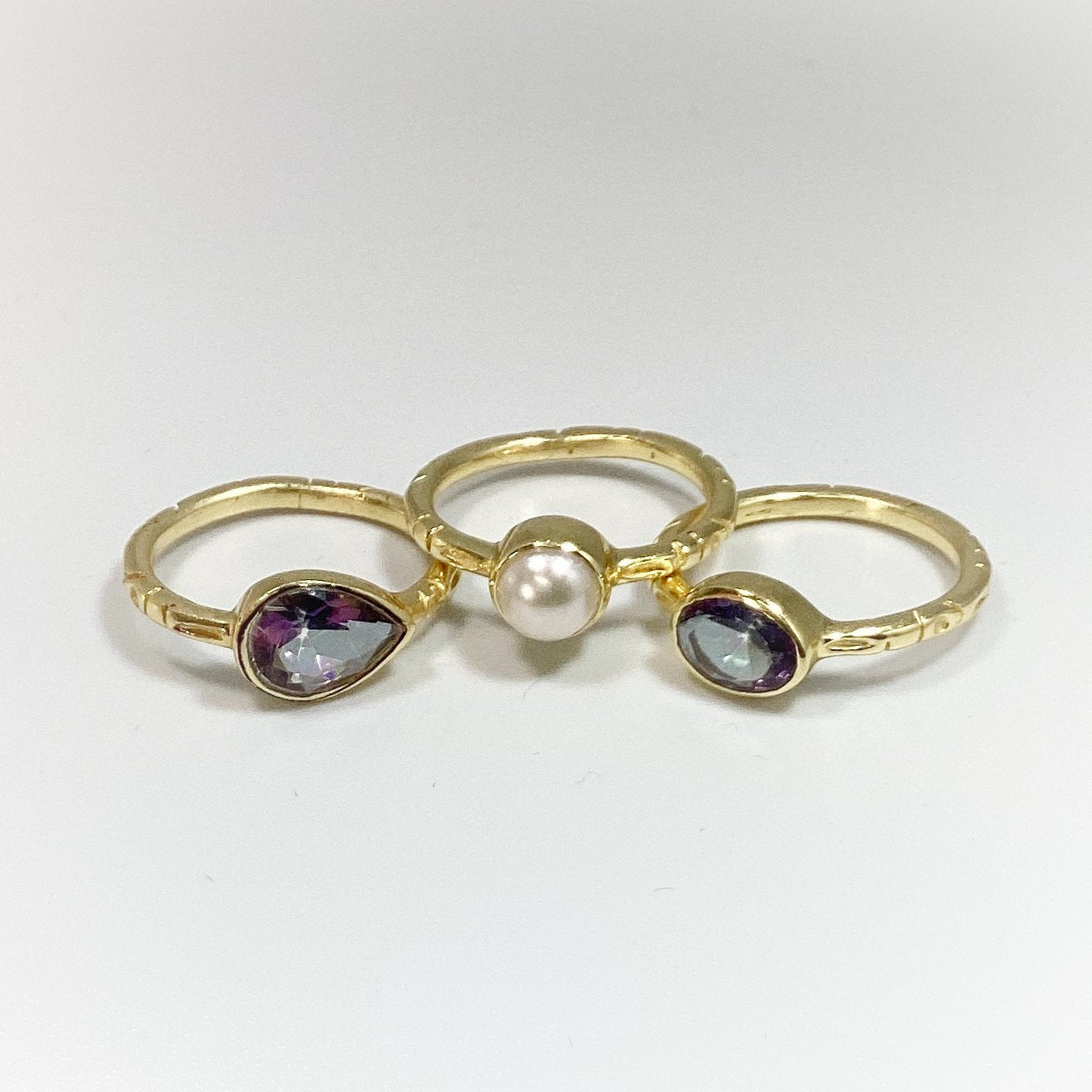 Triple Ring Set - Mystic Topaz and Pearl