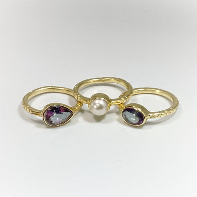 Triple Ring Set - Mystic Topaz and Pearl