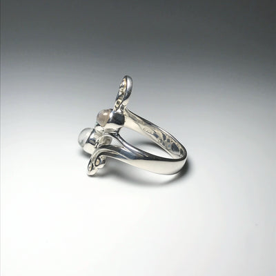 Rainbow Moonstone with Blue Topaz Ring