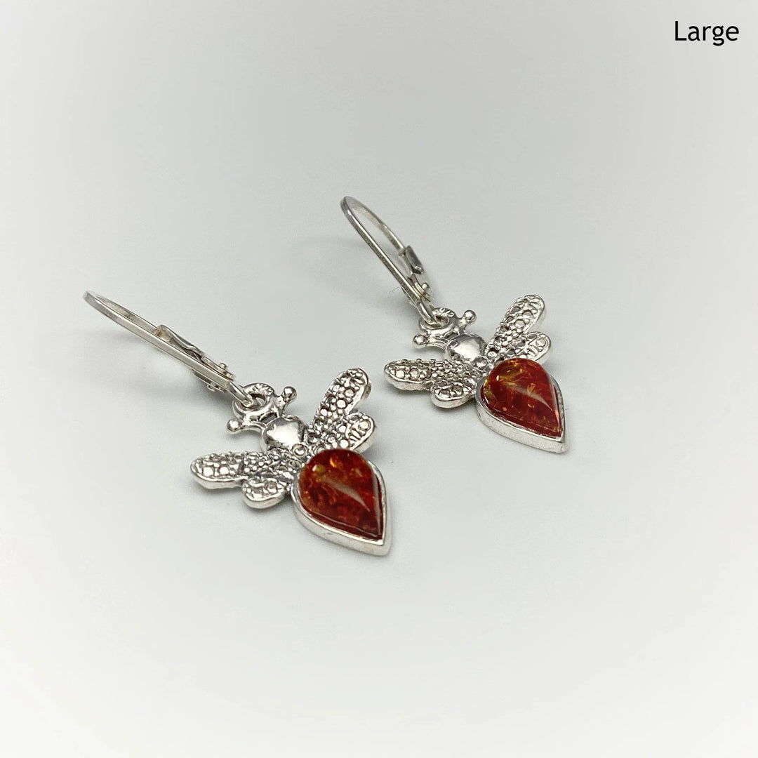 Cognac Amber Bee Dangle Earrings - Rocks and Gems Canada