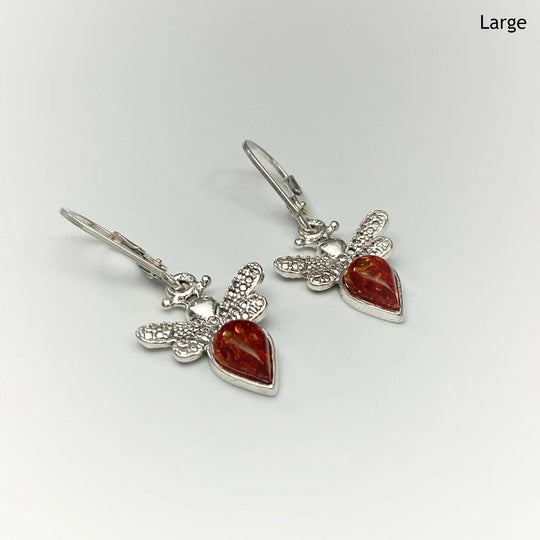 Cognac Amber Bee Dangle Earrings - Rocks and Gems Canada