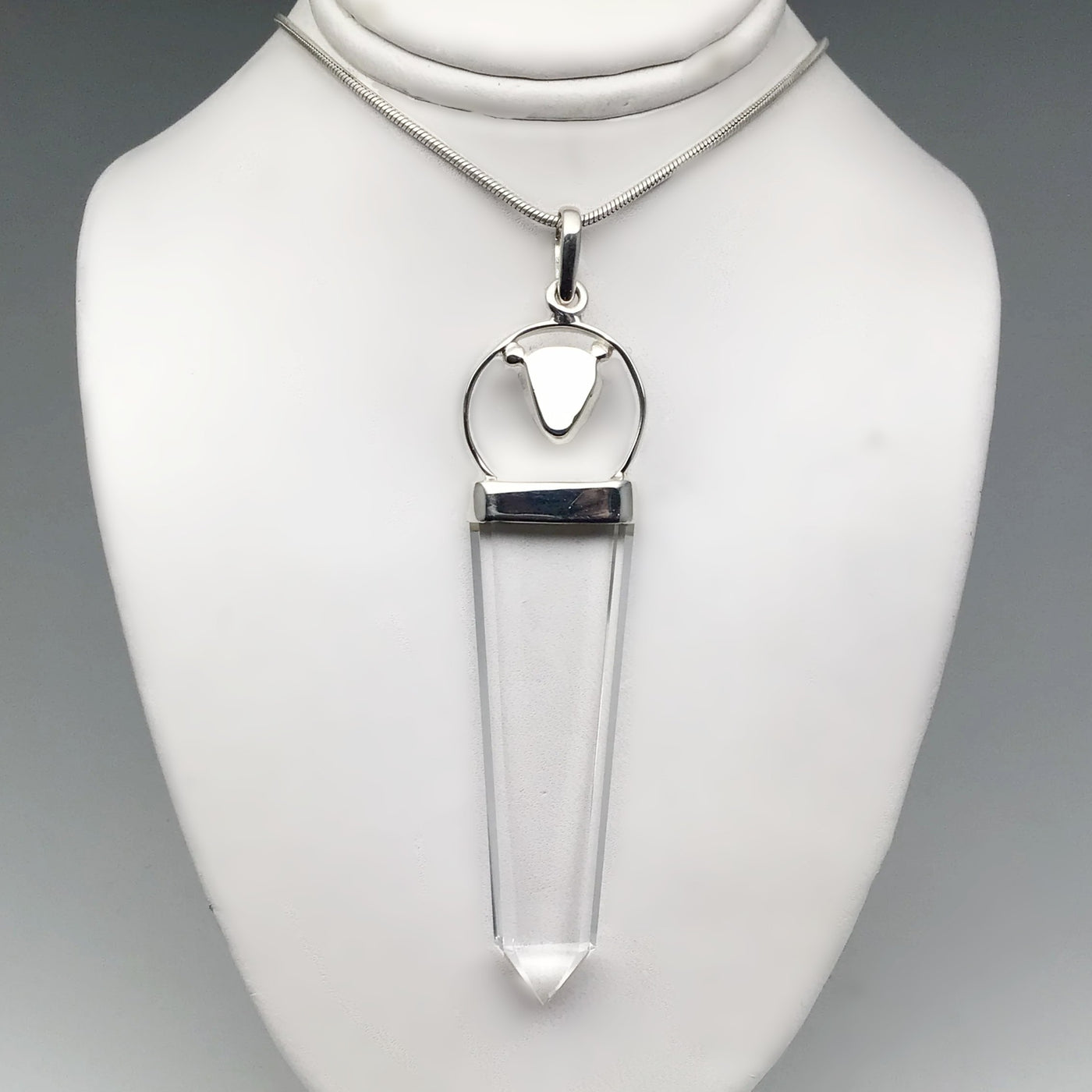 Moldavite and Quartz Point Pendant
