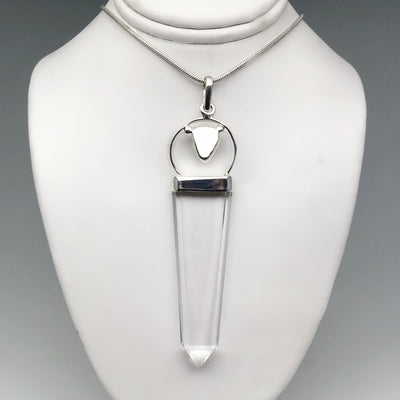 Moldavite and Quartz Point Pendant