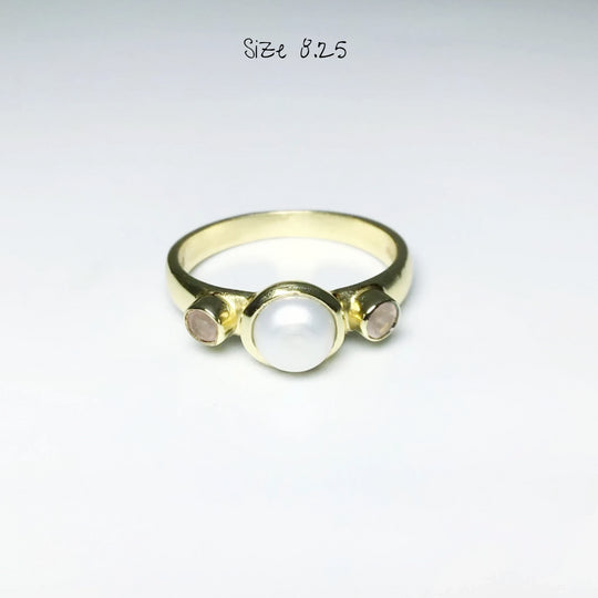 Freshwater Pearl and Rose Quartz Ring - Rocks and Gems Canada