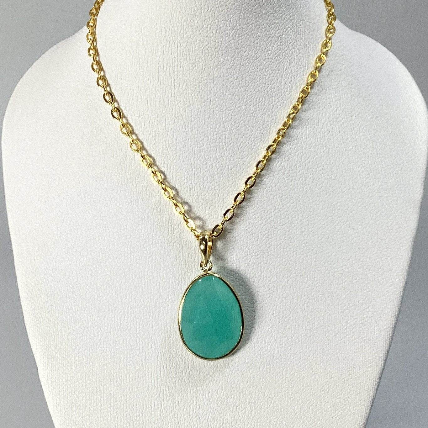Green Chalcedony Gold Finish Pendant - Rocks and Gems Canada