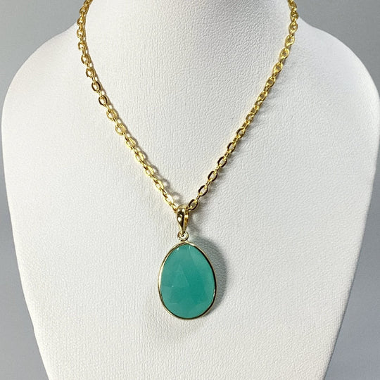 Green Chalcedony Gold Finish Pendant - Rocks and Gems Canada