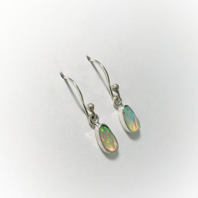 Ethiopian Fire Opal Freeform Faceted Dangle Earrings