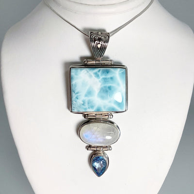 Larimar, Rainbow Moonstone and Blue Topaz Pendant