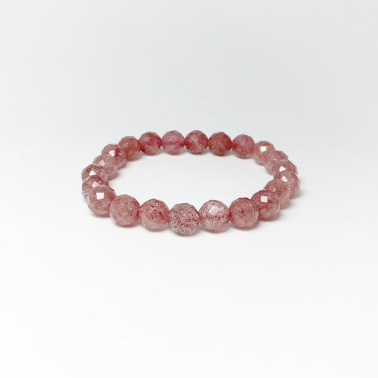 Strawberry Quartz Faceted Beaded Bracelet - Rocks and Gems Canada