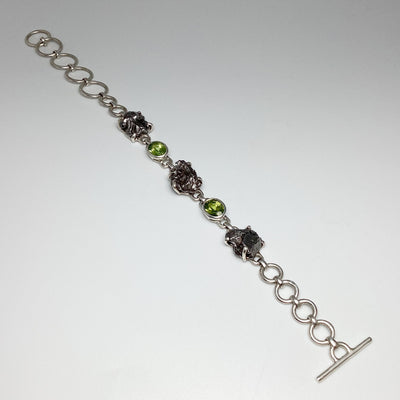 Campo Del Cielo Meteorite and Faceted Peridot Sterling Silver Bracelet