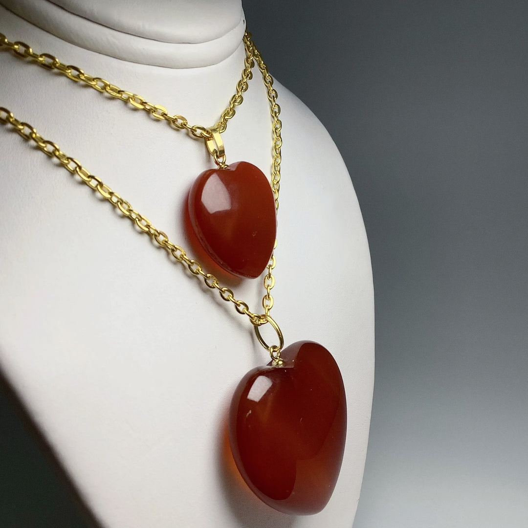 Carnelian Agate Heart Pendant - Gold Finish Bail - Rocks and Gems Canada
