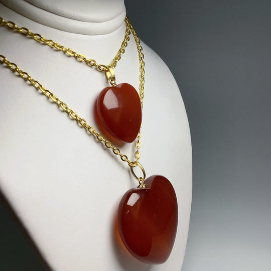 Carnelian Agate Heart Pendant - Gold Finish Bail - Rocks and Gems Canada