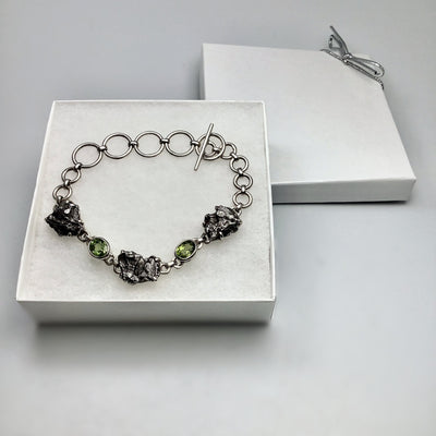 Campo Del Cielo Meteorite and Faceted Peridot Sterling Silver Bracelet