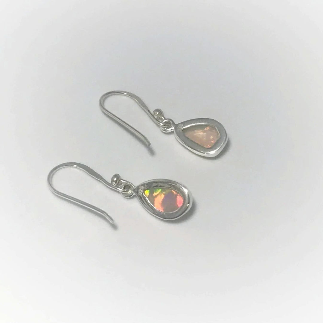 Ethiopian Fire Opal Freeform Faceted Dangle Earrings - Rocks and Gems Canada