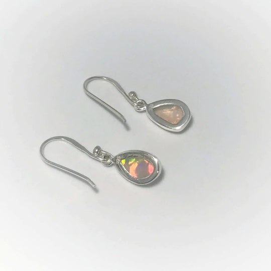Ethiopian Fire Opal Freeform Faceted Dangle Earrings - Rocks and Gems Canada