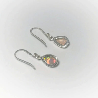 Ethiopian Fire Opal Freeform Faceted Dangle Earrings