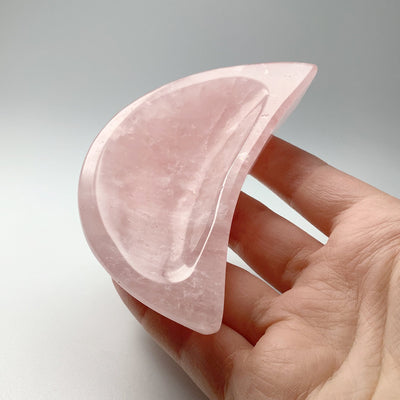 Carved Rose Quartz Half Moon Bowl