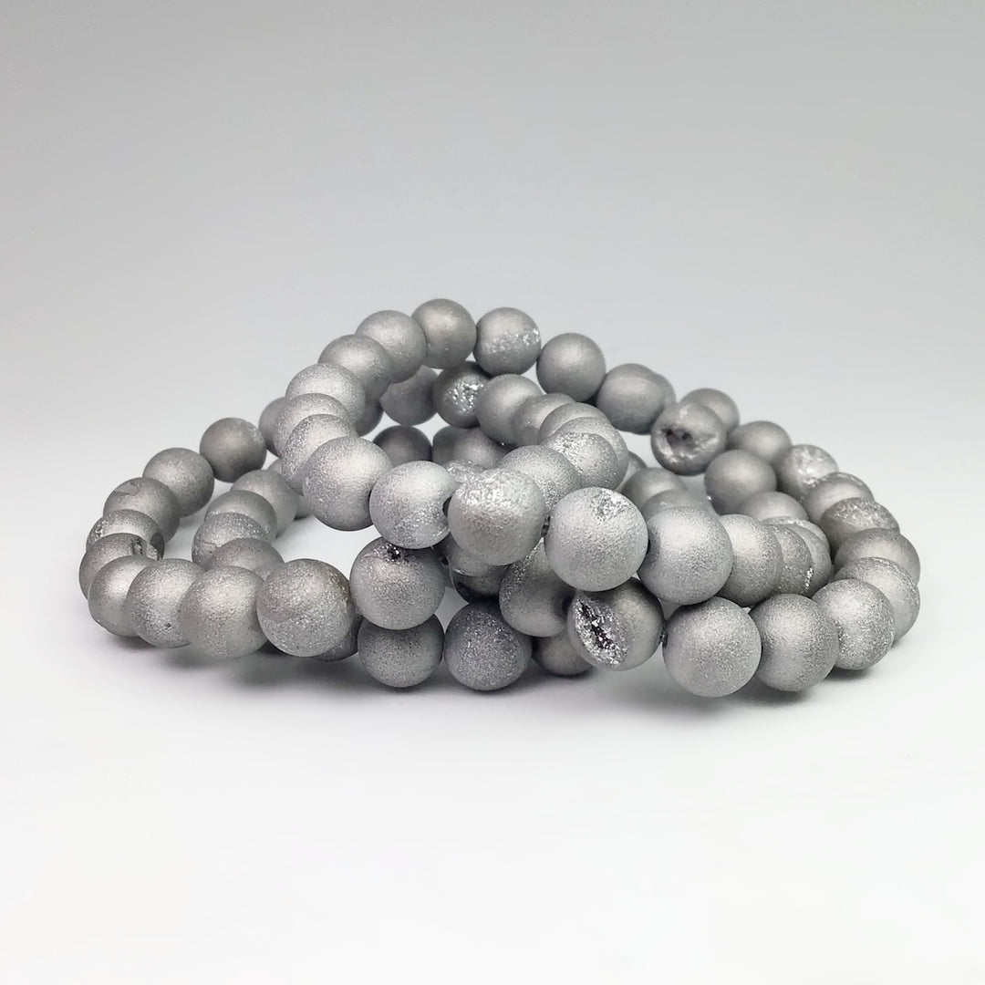 Druzy Matte Silver Beaded Bracelet - Rocks and Gems Canada