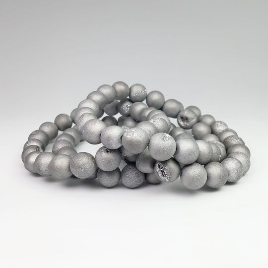 Druzy Matte Silver Beaded Bracelet - Rocks and Gems Canada