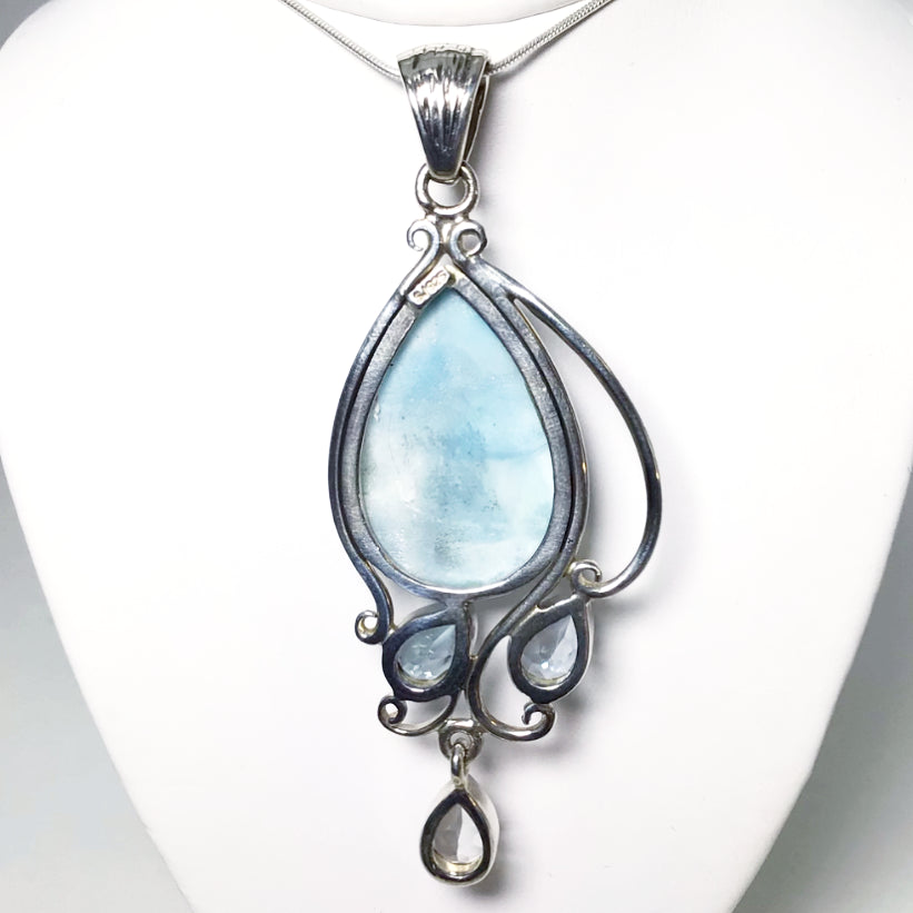 Larimar, Blue Topaz and Clear Topaz Pendant - Rocks and Gems Canada