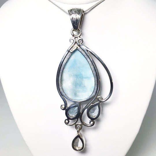 Larimar, Blue Topaz and Clear Topaz Pendant - Rocks and Gems Canada