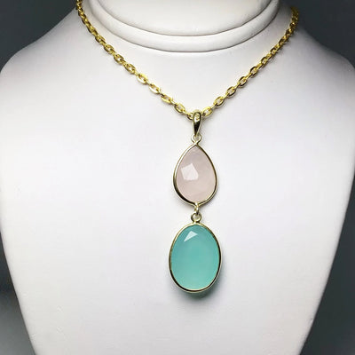 Rose Quartz and Green Chalcedony Pendant