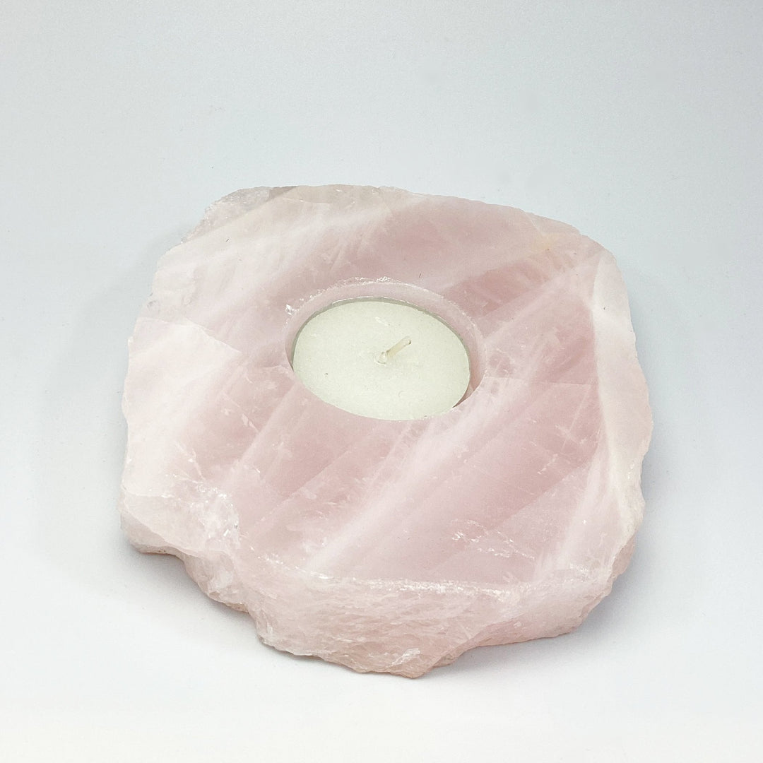Rose Quartz Candle Holder - Rocks and Gems Canada