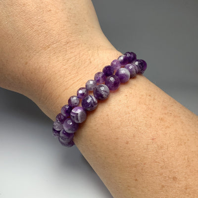 Chevron Amethyst Faceted Beaded Bracelet