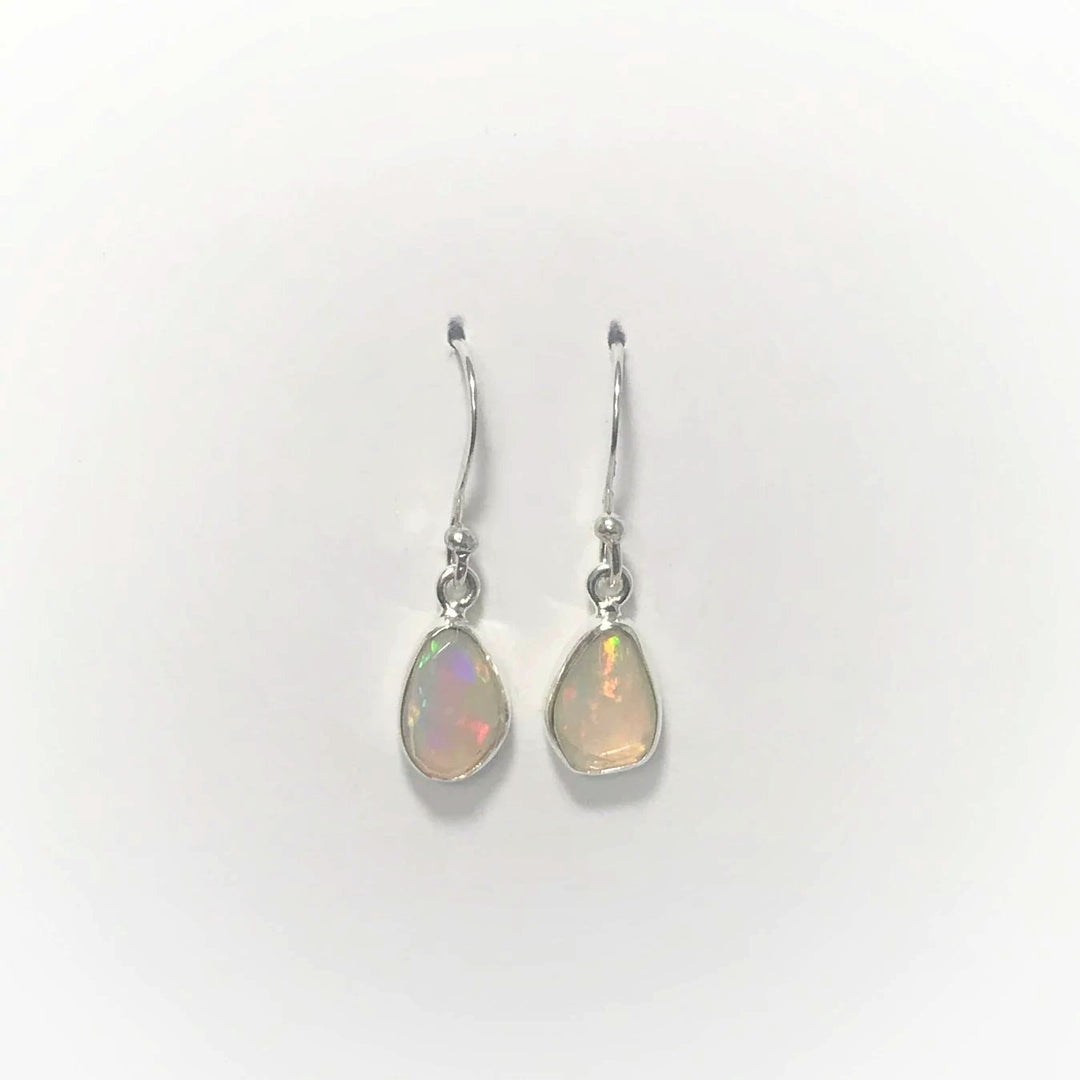 Ethiopian Fire Opal Freeform Faceted Dangle Earrings - Rocks and Gems Canada