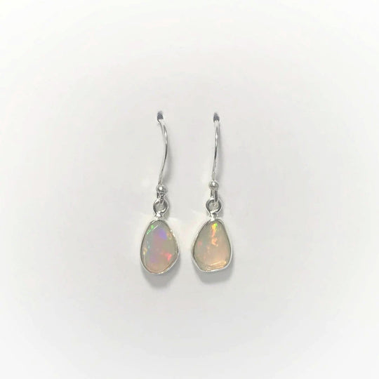 Ethiopian Fire Opal Freeform Faceted Dangle Earrings - Rocks and Gems Canada