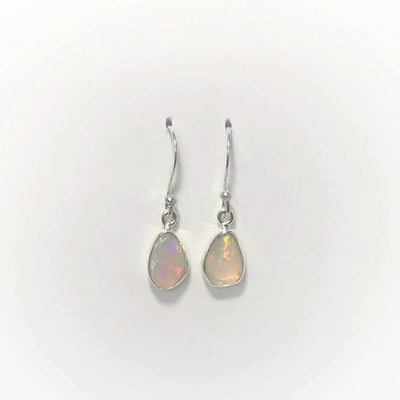 Ethiopian Fire Opal Freeform Faceted Dangle Earrings