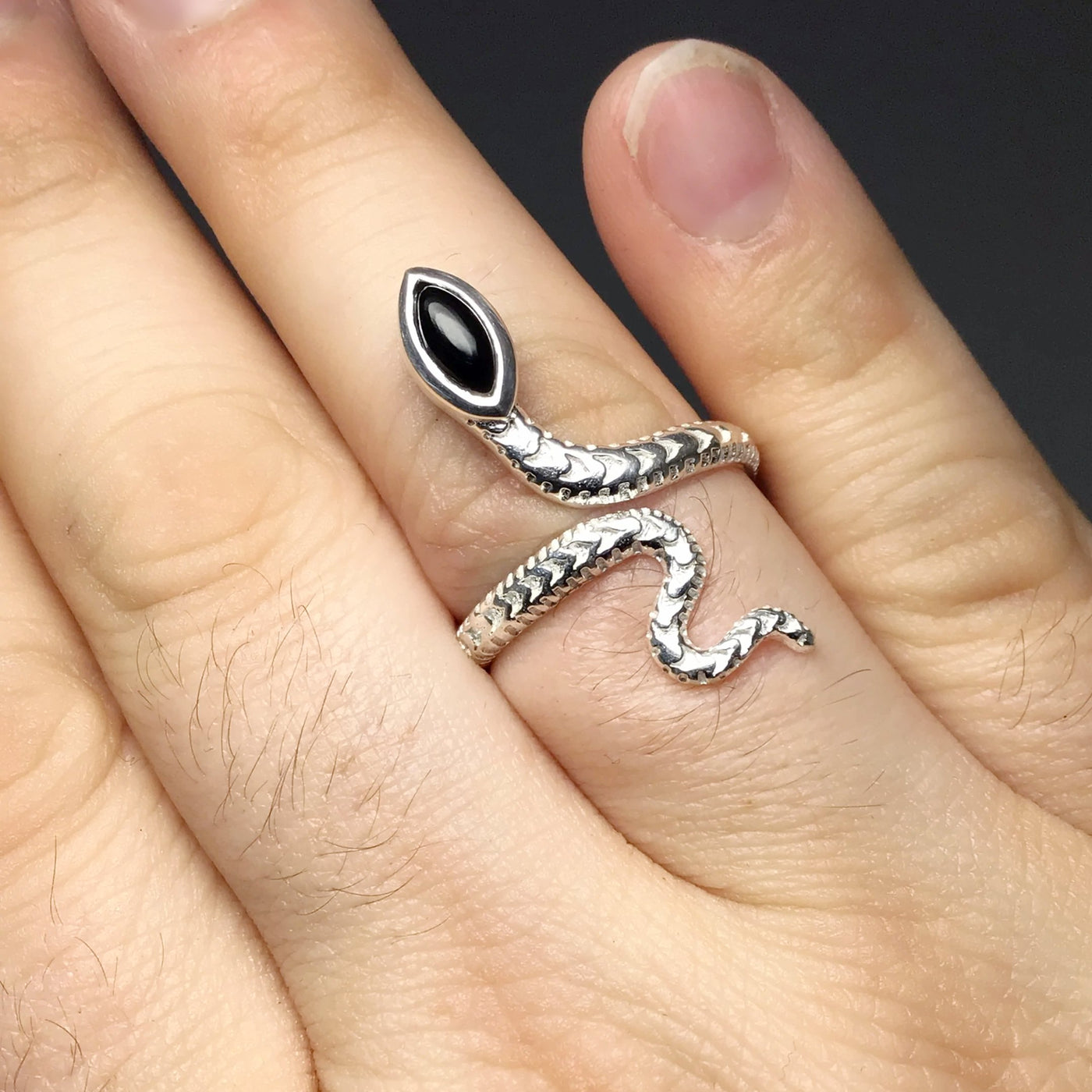 Black Onyx Snake Ring