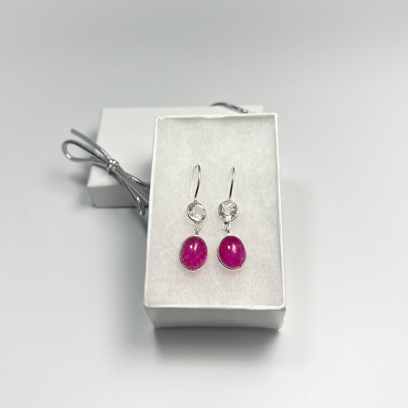 Pink Jade and Quartz Dangle Earrings