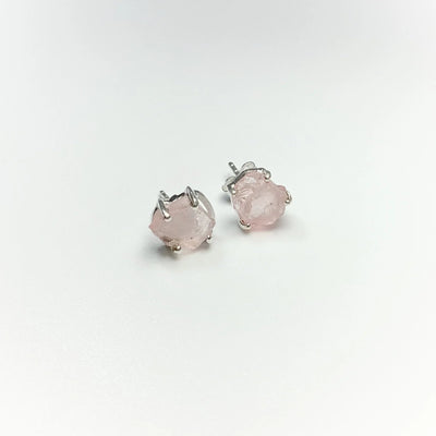 Raw Rose Quartz Stud Earrings