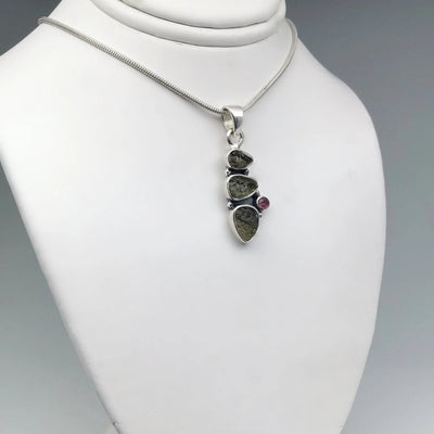 Moldavite and Pink Tourmaline Pendant